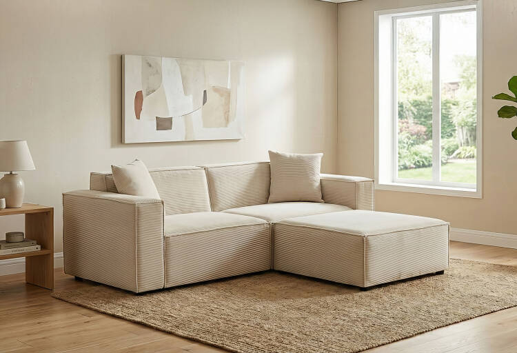 Asana Üçlü ve Puf - Fitilli Kadife (1)