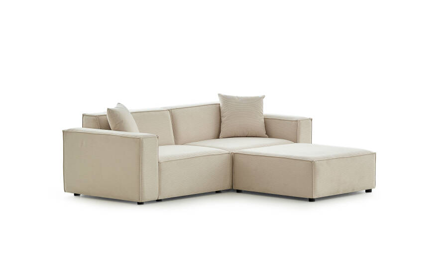 Asana Üçlü ve Puf - Fitilli Kadife - 1