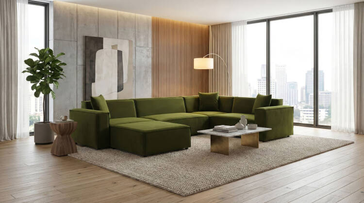 Asana 3 Tekli Köşe ve Puf - Kadife (1)