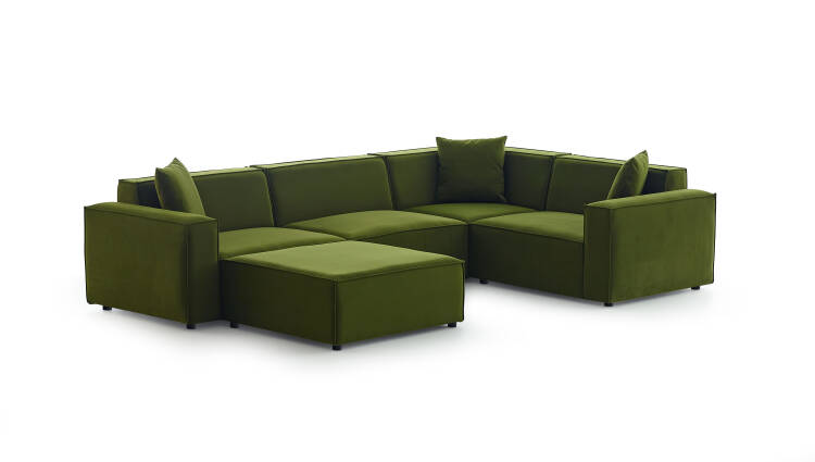 Asana 3 Tekli Köşe ve Puf - Kadife