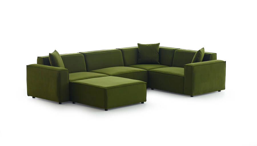 Asana 3 Tekli Köşe ve Puf - Kadife - 1