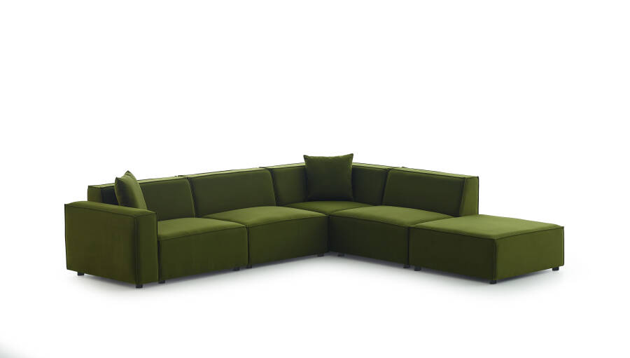 Asana 3 Tekli Köşe ve Puf - Kadife - 4